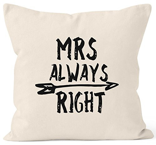 MoonWorks Kissenbezug Mrs Always Right Deko-Kissen 40x40 Baumwolle Natur