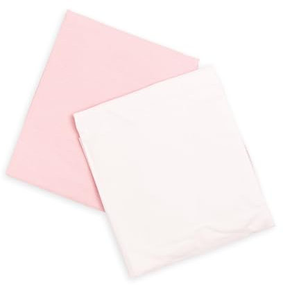 Pack de 2 sábanas bajeras 100% algodón Ajustables – 60x120 cm – para capazo, colchón, moisés o minicuna – Color Blanco y Rosa – Transpirables y fáciles de Lavar