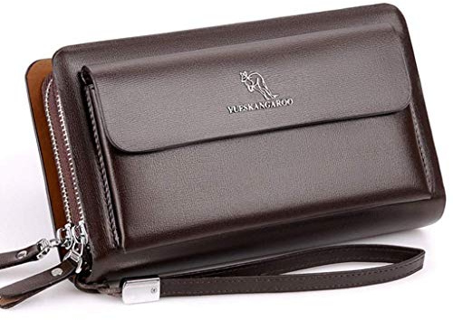 PPGE Herren Leder Handgelenktasche Portemonnaie Herrentasche Tasche Business Kupplung Gesch?ft Handtasche Unterarmtasche Gro? Geldb?RSE Karten Clutch Tasche für M?nner schwarz | braun,Brown