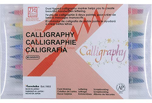 Kuretake Zig Calligraphy Dual Tip Marker Pens, 7 colors and Blender set, 2mm, 5mm, Double Tip, for Art, Sketch, illustration, Calligraphy, Journal, Drawing, Made in Japan