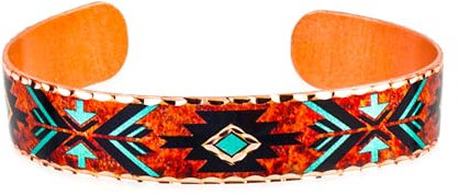 Maroon & Turquoise Copper Cuff Indianer-Armbänder, handgefertigter & flammenbemalter Schmuck Arrowhead Bracelets Vintage Style Solid Copper Cuff