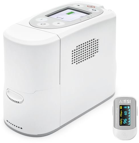 AIESI® Sauerstoffkonzentrator tragbarer professioneller mit wiederaufladbarem Akku 1 Liter/Minute (entspricht 5 Liter) P2, Gewicht 1,98 kg, Reinheit 93%-96%, Garantie 3 Jahre