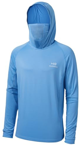 Bassdash UPF 50+ Herren T-Shirt Langarm Angelhemd mit Maske UV Schutz Neck Gaiter Hoodie mit Daumenloch