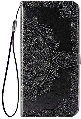 TingYR Hülle für LG K52 Schutzhülle, Handyhüllen Flip Hülle Wallet Stylish mit Standfunktion und Magnetisch PU Tasche Schutzhülle.(Schwarz)