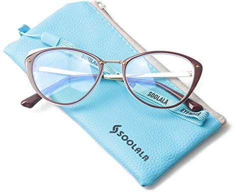 SOOLALA Blue Light Blocking Lens Ladies Reading Glasses Vintage Chic Cat Eye Fashion Readers, DarkRed, 2.25