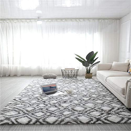 Ouduo Teppiche Wohnzimmer Modern, Indoor Langflor Carpet Fluffy Anti-Skid Super Soft Area Shaggy Teppich Hochflor, für Schlafzimmer Wohnzimmer Kinderzimmer Decor Boden (Weißes Quadrat,120*160cm)