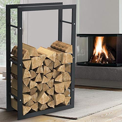 BAKAJI Portalegna Verticale Supporto Scaffale Rettangolare in Metallo Porta Legna da Interno Esterno Legnaia Casa Giardino per Camino Caminetto Stufa Design Moderno (100 x 25 x 60 cm)