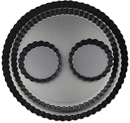 Yamteck 27CM/23CM/10 * 2CM Round Tart Pans Mini Quiche Pan with Removable Loose Bottom, Non-Stick Coating, Rugged Carbon Steel.Tart Mould Pie Pan for Halloween Christmas Party Festival. Set of 4