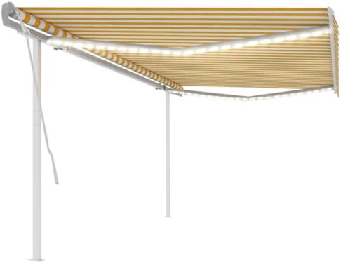 vidaXL Gelenkarmmarkise Einziehbar mit LED Markise Sonnenmarkise Balkonmarkise Sonnenschutz Sichtschutz Terrasse Garten 5x3m Gelb Weiß