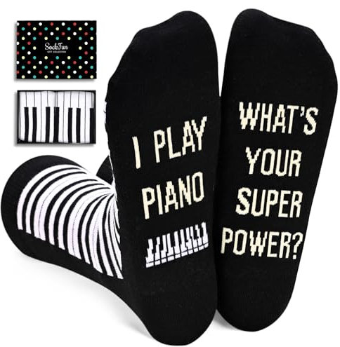 sockfun Klaviergeschenke für Männer – Socken für Klavierspieler Lehrer, Weihnachtsgeschenke, Musiksocken für Musiker, Piano Black Super Power, Medium