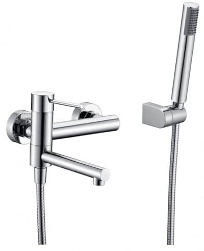 IMEX - Grifo de pared monomando de bañera/ducha - Griferia de baño con caño de bañera y mango de ducha - grifo para tina Serie MILOS STICK BDYS045-4 Cromado/Plateado
