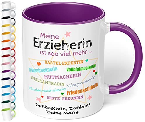 Tasse personalisiert Meine Erzieherin ist soo viel mehr - Dankeschön Kaffeetasse mit Spruch als Abschiedsgeschenk Kindergarten Kita für Erzieherin, Tagesmutter - spülmaschinenfest (Violett)