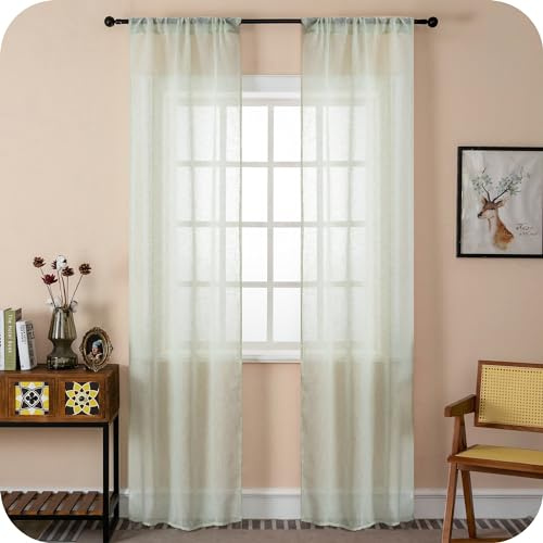 GIRASOLE HOME Coppia Tende Itaca Filtranti in Simil Lino 2 Pannelli con Tasca e Passanti Nascosti (Verde Pastello, 70x240cm)