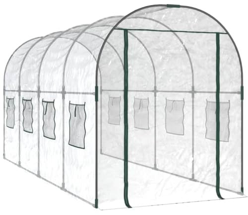 vidaXL Serre Transparent 160x400x190 cm PVC et Acier Enduit de Poudre, Serre de Culture, Serre extérieure, Serre avec Porte à Fermeture éclair