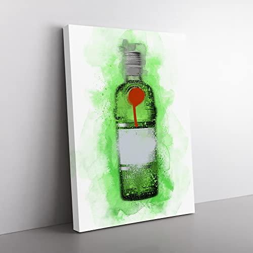 Green Gin Bottle Modern Canvas Wall Art Print Ready to Hang, Framed Picture for Living Room Bedroom Home Office Décor, 60x40 cm (24x16 Inch)