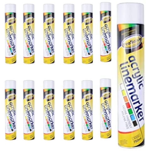 LineStar x1 6x 12x x20 Aerosol Floor Line Marker Spray Paint Yellow White. Bundle. Ideal for Schools, Sports Surfaces, Industrial Marking or Safety Marking or Line Marker Machines (White X12 750ml)