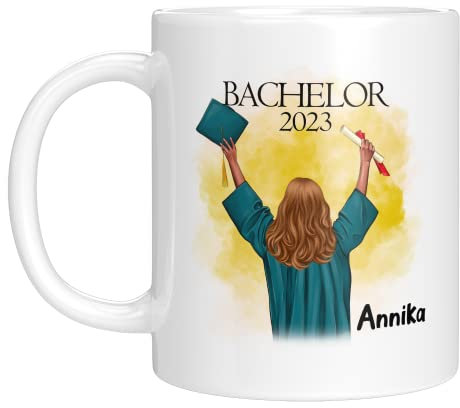 TassenTicker - Personalisierte Tasse - Bachelor - Abschluss - Geschenk - Prüfung - Bestanden - Kaffeetasse - Bachelorandin - Stundentin (Weiß), TT609