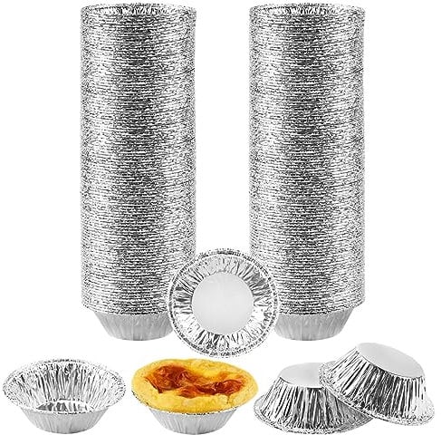 200 Pièces Moule Tartelette Pasteis de Nata Kit,7x2,5x4cm Moule Aluminium Jetable Plateaux en Papier d'Aluminium, Ronde MINI Moule en Aluminium, pour la Cuisson de la Cuisine, Tartes à la Confiture