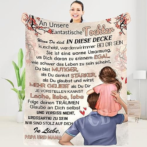 Personalisierte Decke Geschenk für Tochter Von Eltern, Kuscheldecke Weiche An Unsere Tochter Von Papa und Mama, Brief Decken Geschenke Für Weihnachten Geburtstag , Geburtstag Mädchen 150*200cm