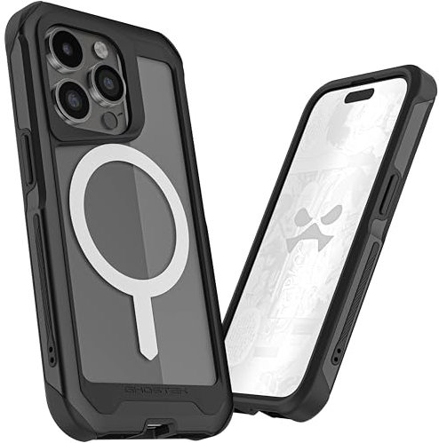 Ghostek Atomic Slim iPhone 15 Pro Case, Compatible with MagSafe Accessories, Aluminum Metal Bumper, Shockproof Drop Protection (6.1 Inch, Black)