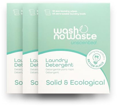 Wash no Waste - Waschmittelstreifen (192 Wäschen). Hypoallergen und biologisch abbaubar. Weichmachender Effekt. Kraftvolle Reinigung. Vegan und tierversuchsfrei. Plastikfrei. (Unscented)