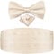 Dubulle Herren Paisleymuster Kummerbund und Fliege Set vorgebundene Fliege und Taschentuch Cufflinsk Hochzeit Business, Kummerbund Solid Beige, Medium