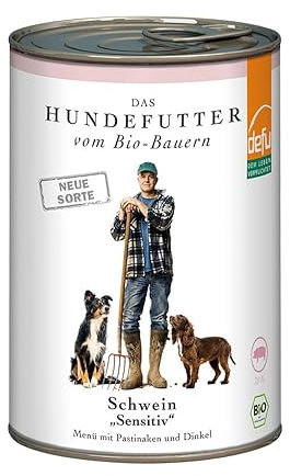 defu Hundefutter | 12 x 410 g | Bio Schwein Sensitiv | Premium Bio Nassfutter Menü | Alleinfuttermittel für Hunde