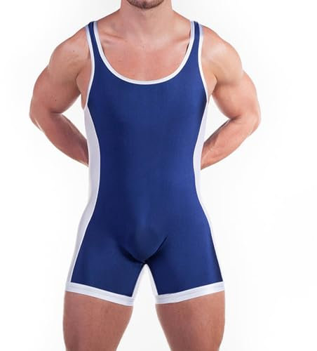 DLSMDOUS Herren Wrestling Unterhemden Ärmellose Sportunterstützer Wrestling Uniform Sport Bodysuit Jumpsuits Zum Spaß 4309 Marineblau L