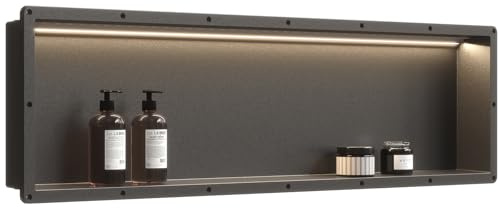 Uni-Green Led Light Shower Niche, 14X50 Shower Niche Insert Tile Ready,Recessed Wall Shelf for Bathroom Storage, with Light can DIY, for Shower Wall can Waterproof-Black
