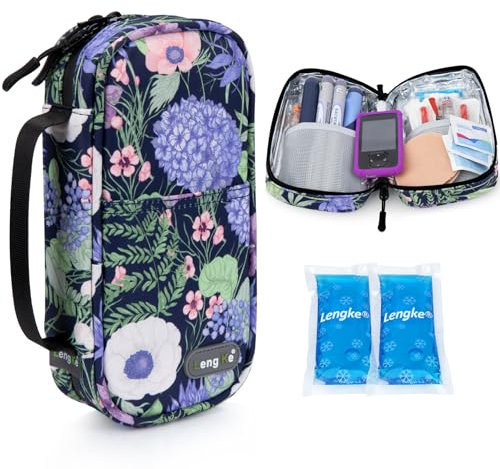 YOUSHARES Estuche Insulina con 2 Bolsa Gel Frio - Nevera Portatil Insulina para Viajes - Estuche Isotérmico Insulina Organizador para Diabéticos(Hortensia)