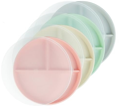 greenandlife Unbreakable Plastic Dinner Plates with Lid, 9 inch Portion Control Plates, 4Pcs Reusable Divided Plate Set, Microwave and Dishwasher Safe, Picnic Plate for Adult Children Kids