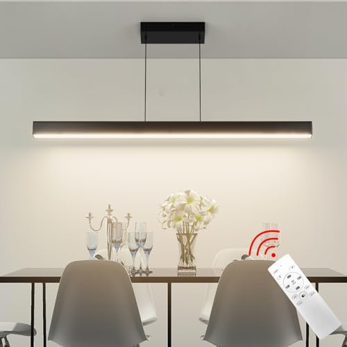 Coinmit LED Pendelleuchte, 36W, Hängeleuchte mit Fernbedienung, 3000K-6000K drei Farbtemperaturen einstellbar, moderne Pendelleuchte für Wohnzimmer Schlafzimmer, Länge 100cm, Schwarz