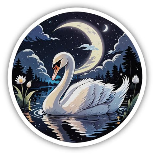 Samunshi® Schwan mit Mond Aufkleber Autoaufkleber für Motorrad Fahrrad Roller oder Auto Sticker Fahrrad Mtb Mountainbike Rennrad Comic Cartoon Tier Sticker 10cm Schwan mit Mond