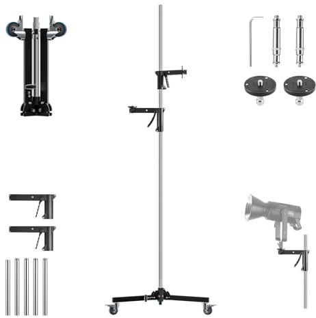 Selens 98 / 250 cm Heavy Duty Light Stand Stainless Steel Stand | with Pistol Grip, Sliding Arm, Detachable Caster, Folding Leg