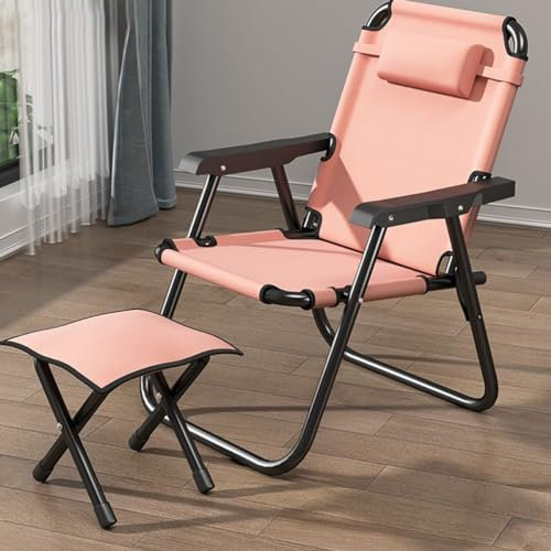 Klappstühle Outdoor Gartenstühle Stapelbar Für Den Rasen,Terrassenstühle Klappbar, Faltbare Campingstuhl,Tragbare Balkonstühle Für Terrasse, Garten,Veranda ( Color : /Pink , Size : With footstool )