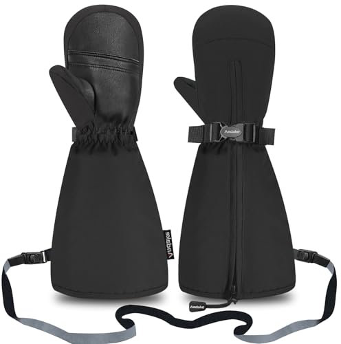 Andake Kinderhandschuhe,Warme Winterhandschuhe Wasserdicht Winddicht Kinder Fäustling Handschuhe mit reißverschluss für Jungen und Mädchen(Schwarz/3-6 Jahre