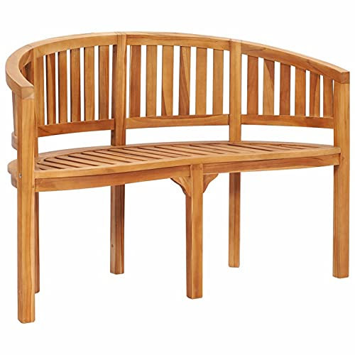 Keyroto Bananenbank 120 cm Massivholz Teak, Sitzbank, Picknickbank, Gartenbänke, Sitzbank Garten, Balkonbank, Outdoor Bank, Garten Sitzbank