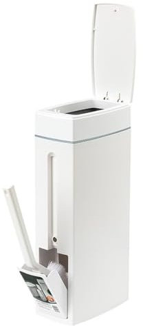 CUSDECOR Poubelle de toilette étroite de 4,5 l, poubelle de salle de bain mince avec couvercles, brosse de toilette et ensemble de supports pour salle de bains, cuisine, toilettes, camping-car