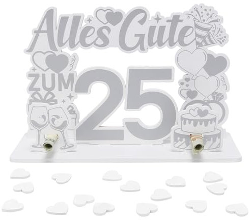 LOHAME Geldgeschenk Silberhochzeit Alles Gute zum 25. Hochzeitstag Geld Geschenk Holz Silberne Hochzeit Tischdeko Kreative Silber Hochzeitsgeschenke für Silberhochzeit 25. Jahrestag 25. Jubiläum