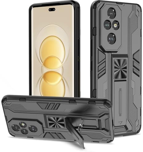 Btstring Cover per Honor 200 Pro, Militare Custodia con Stand Supporto Bumper Antiurto Case, TPU+PC Dual Layer Custodia -Nero