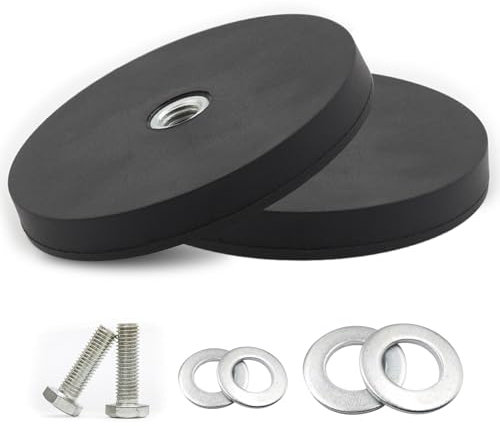 2 Stück Neodym Magnete Gummiert, Ø66mm Scheibe Topfmagnet, Flachgreifer Magnet Mit M6 Flaches Schraubenloch, 30kgs Tragkraft, Gummi Runde Magnete für Lichtleisten, Schrauben, Öse oder Haken