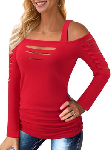 Bellelily Women's Bellelily Womens Sexy Tops Cut Out Cold Shoulder Half Sleeve Ruched Shirts T-Shirt (Pack of 1)