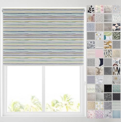 Barnes Blinds - Blackout Pattern Roller Blinds for Windows, Custom Cut to Size - Thermal Fabric Durable Fittings Easy Fit (Ocean Stripes 122cm)