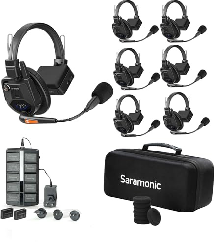 Saramonic WiTalk9-6S 6-Person 1.9GHz Full-Duplex Wireless Intercom System with 500m Range, expandable to 30 Users, 12 Batteries, 10-Bay Charger & case