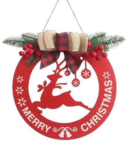 Letrero de bienvenida rojo, decoración de corona de bienvenida, letrero de puerta, corona de Navidad, corona colgante de Feliz Navidad con letrero de luz para puerta delantera, vacaciones