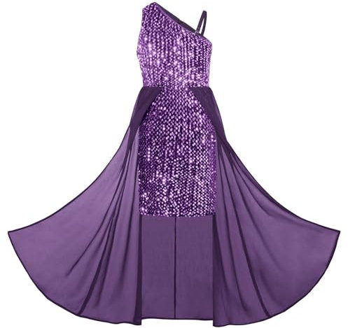 GRACE KARIN Ragazze Spalline Abiti Eleganti Paillettes A-Line Chiffon Principesse, Paillettes viola, 12 anni