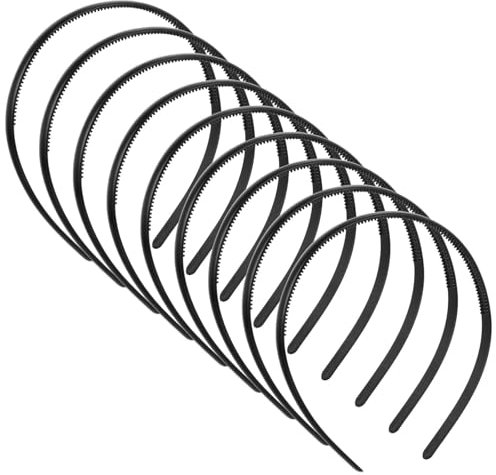 Lot de 8 bandeaux fins en plastique pour femme - Avec dents unies - Pour Halloween - Noir - 8 mm