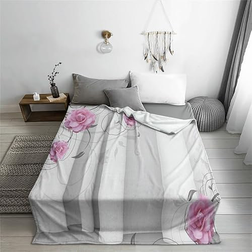 Kuscheldecke Graue Lila Blume Kuscheldecke Flauschig Weich Decke Wolldecken für Couch Indoor Freien Fleecedecke Camping Flauschige Decke Waschbar Felldecke 75x100 cm