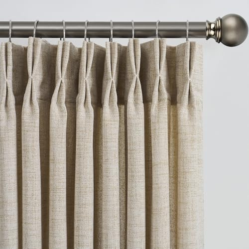 RAIN City Vorhänge aus Leinen, 228 cm, Beige, halbtransparent, lichtfilternd, Fenstervorhänge für Wohnzimmer, Schlafzimmer, Boho, Quetschfalten, Luxus-Heimdekoration, Gardinenhaken, 2 Paneele, Set