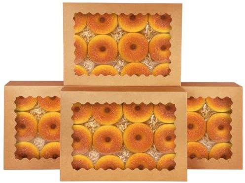 Gcardist Auto-pop Up Brown 35.6x25.4x6.4cm 6Pcs Cookie Box with Window Pastry Macaron Bakery Box For Packaging (14x10x2.5 inch)